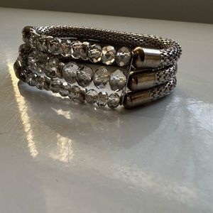 ✨Silver Tone Triple Strand With Smoke Color Beads stretch Bracelet